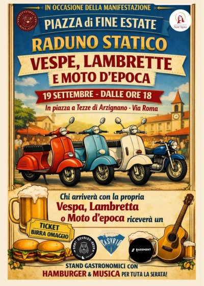 Locandina evento RADUNO STATICO VESPE, LAMBRETTE E MOTO D'EPOCA