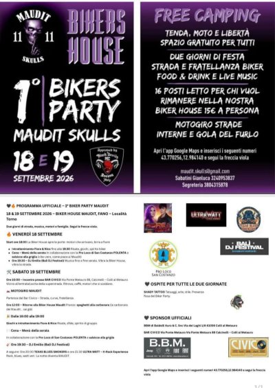 Locandina evento 1° BIKERS PARTY MAUDIT SKULLS