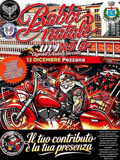Locandina evento 5° Babbi Natale in Moto Vercelli