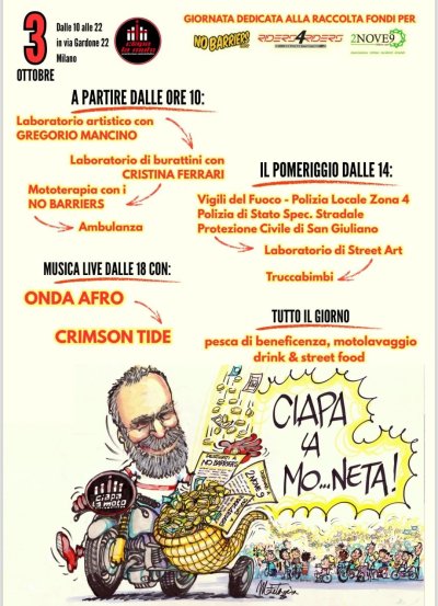 Locandina evento Giornata dedicata alla raccolta fondi per No Barriers