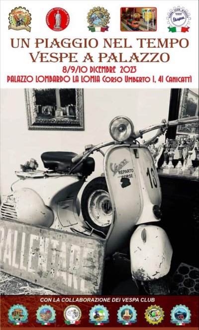 Locandina evento UN PIAGGIO NEL TEMPO - VESPE A PALAZZO