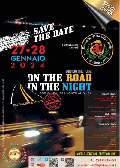 Locandina evento ON THE ROAD IN THE NIGHT - MOTOTOUR IN NOTTURNA