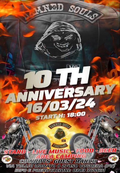 Locandina evento 10° ANNIVERSARY DAMNED SOULS MC