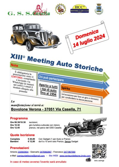 Locandina evento XIII° Meeting Auto Storiche "Città di Bovolone"