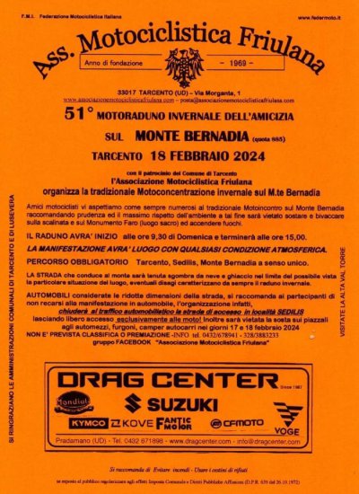 Locandina evento 51° MOTORADUNO INVERNALE DELL'AMICIZIA SUL MONTE BERNADIA