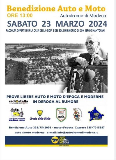 Locandina evento PROVE LIBERE AUTO E MOTO D'EPOCA E MODERNE + BENEDIZIONE