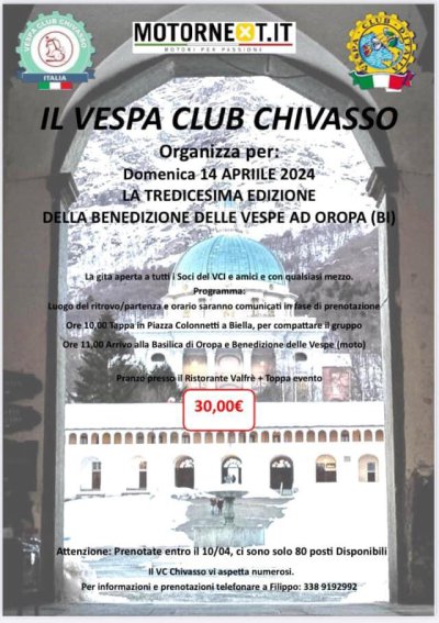 Locandina evento 13° BENEDIZIONE DELLE VESPE A OROPA