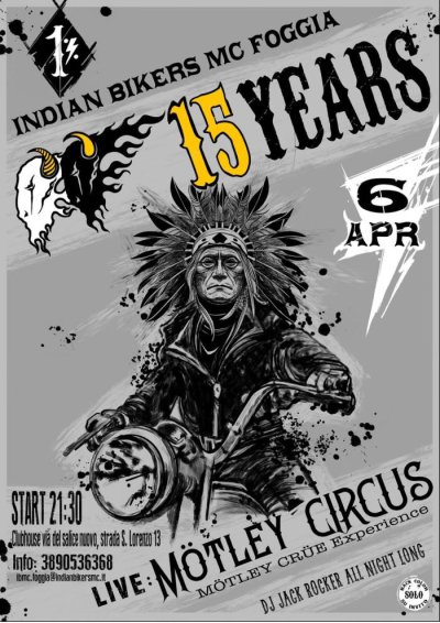 Locandina evento 15° ANNIVERSARIO INDIAN BIKERS MC FOGGIA