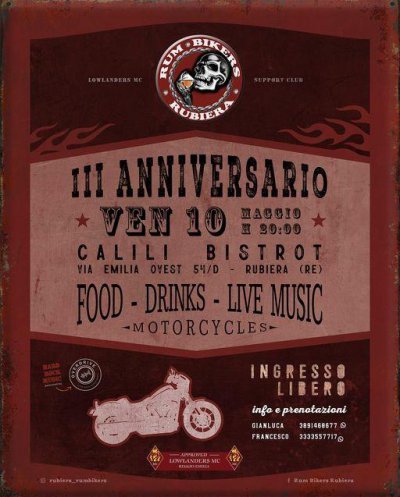 Locandina evento III ANNIVERSARIO RUM BIKERS RIVIERA