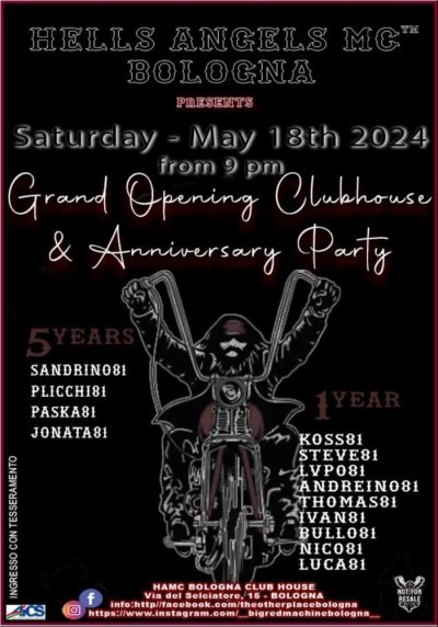 Locandina evento GRAND OPENING CLUBHOUSE & ANNIVERSARY PARTY