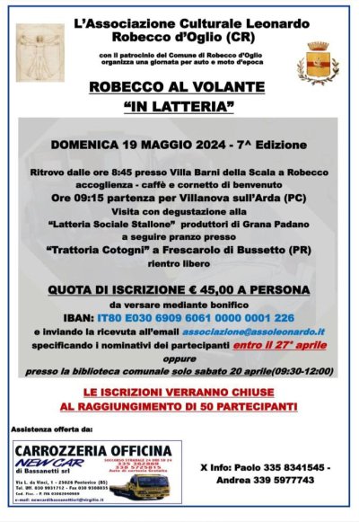 Locandina evento 7° ROBECCO AL VOLANTE IN LATTERIA