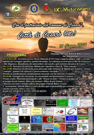 Locandina evento IX° MOTORADUNO NEBRODI BIKERS CESARO'