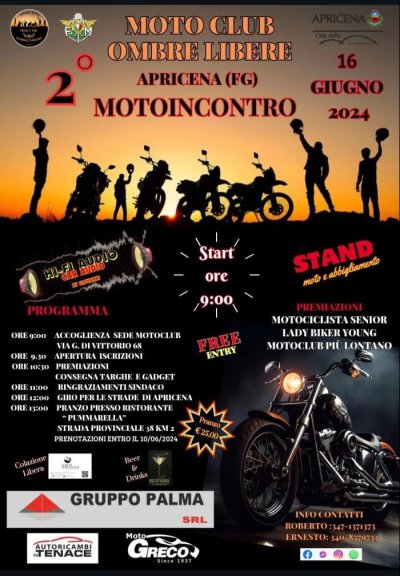 Locandina evento 2° MOTOINCONTRO APRICENA