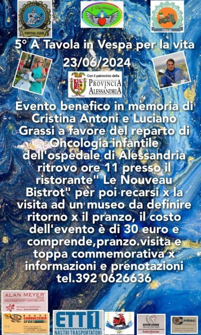 Locandina evento 5° A TAVOLA IN VESPA PER LA VITA