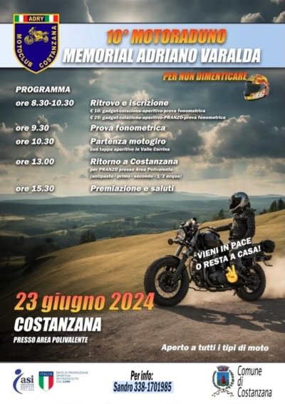 Locandina evento 10° MOTORADUNO MEMORIAL ADRIANO VARALDA