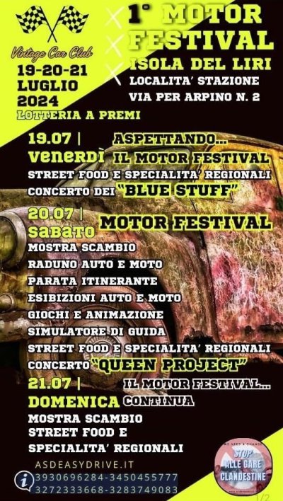 Locandina evento 1° MOTOR FESTIVAL ISOLA DEL LIRI