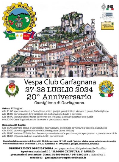Locandina evento 20° ANNIVERSARIO VESPA CLUB GARFAGNANA