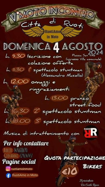Locandina evento V^ MOTO INCONTRO CITTA' DI RUOTI
