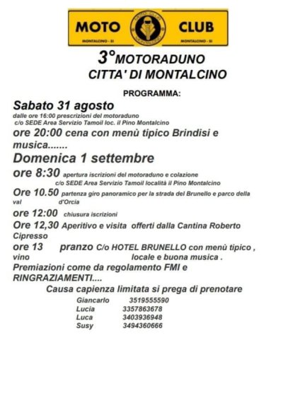 Locandina evento 3°MOTORADUNO CITTA' DI MONTALCINO