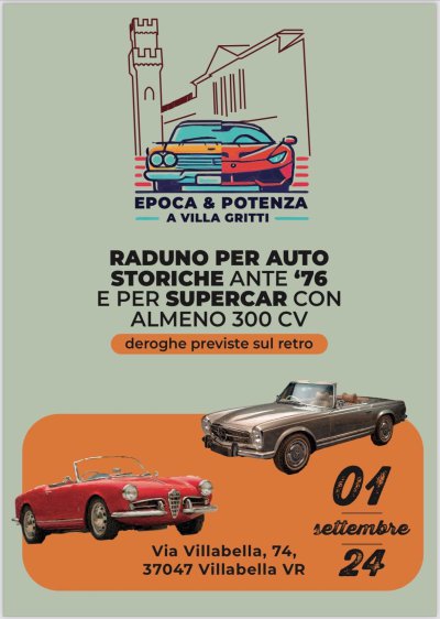 Locandina evento RADUNO AUTO STORICHE E SUPERCAR