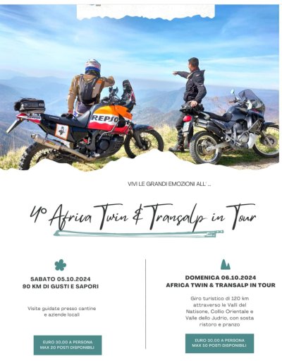 Locandina evento 4 AFRICA TWIN W TRANSALP IN TOUR