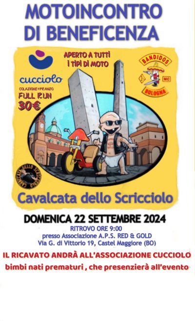Locandina evento Motoincontro di beneficenza CAVALCATA DELLO SCRICCIOLO