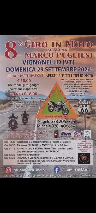 Locandina evento 8° giro in moto memorial Marco Pugliesi