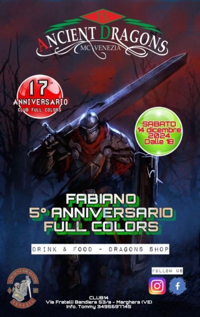 Locandina evento FABIANO 5° ANNIVERSARIO FULL COLORS