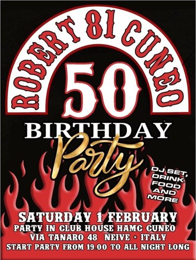 Locandina evento ROBERT 81 CUNEO 50 BIRTHDAY PARTY