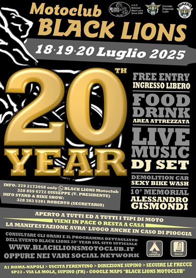 Locandina evento 20 Y BLACK LIONS