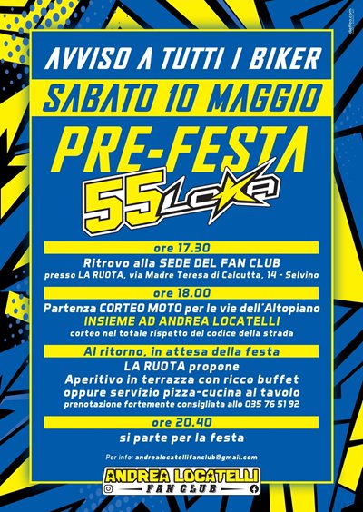 Locandina evento pre-festa vittoria Andrea Locatelli 