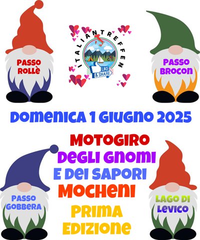 Locandina evento Motogiro degli gnomi e sapori mocheni prima edizione 