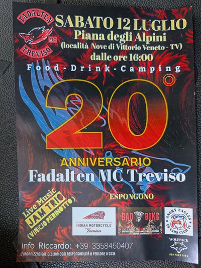 Locandina evento 20°anniversario Fadalten MC Treviso 