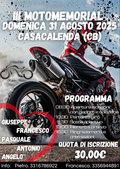 Locandina evento 3° Motomemorial Kalena Bikers 