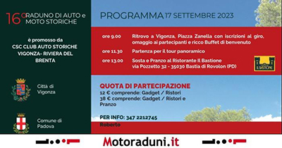Locandina evento 16° RADUNO AUTO E MOTO STORICHE DI VIGONZA