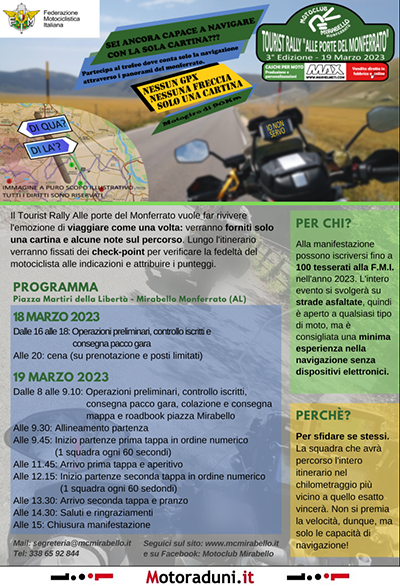 Locandina evento 3° TOURIST RALLY ALLE PORTE DEL MONFERRATO