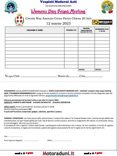 Locandina evento WOME'S DAY VESPA MEETING