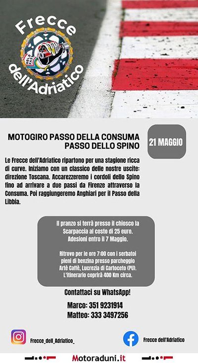 Locandina evento MOTOGIRO PASSO DELLA CONSUMA - PASSO DELLO SPINO