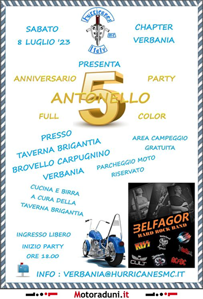 Locandina evento V ANTONELLO PARTY ANNIVERSARIO