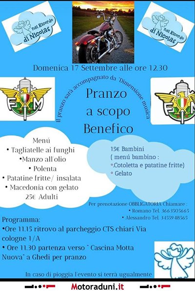 Locandina evento PRANZO A SCOPO BENEFICO