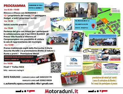 Locandina evento XII RADUNO AUTO MOTO D'EPOCA A MUSSOLINI
