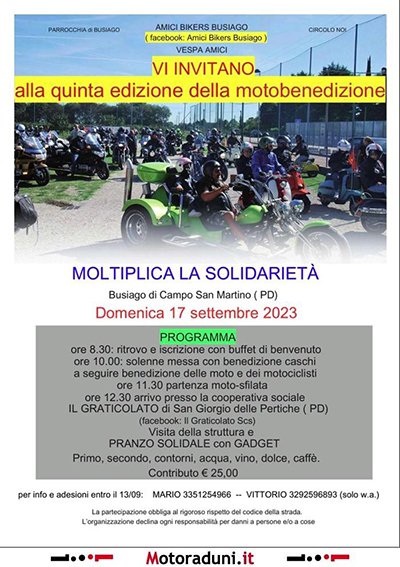 Locandina evento 5^ MOTOBENEDIZIONE - MOLTIPLICA LA SOLIDARIETA'
