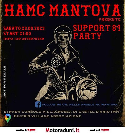 Locandina evento SUPPORT 81 PARTY HAMC MANTOVA