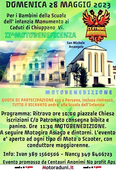 Locandina evento II^ MOTOBENEFICENZA SCUOLA DELL'INFANZIA MONUMENTO AI CADUTI CHIUPPANO