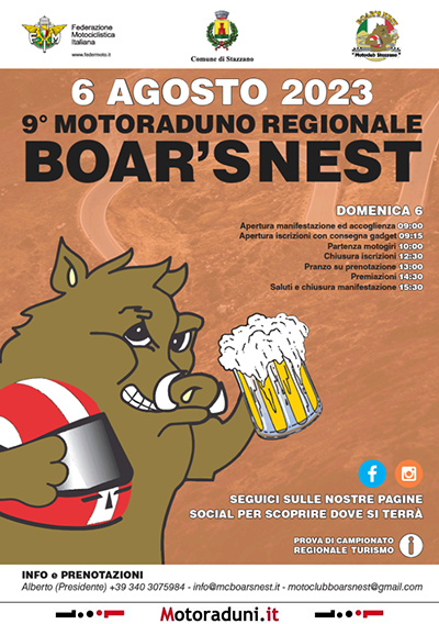 Locandina evento 9° MOTORADUNO BOAR'S NEST