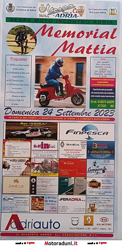 Locandina evento VESPA MOTO INCONTRO ADRIA - MEMORIAL MATTIA