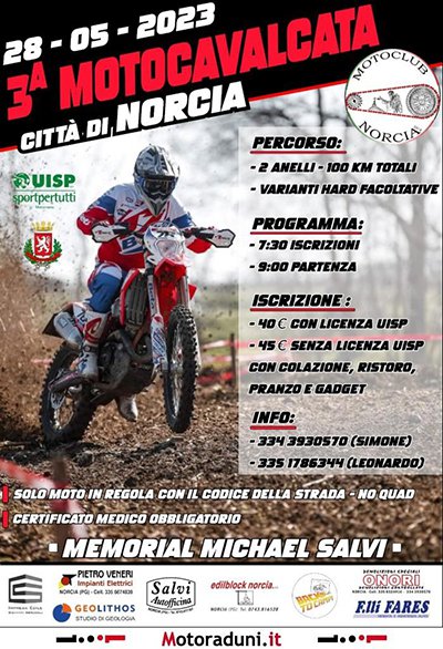 Locandina evento 3^ MOTOCAVALCATA CITTA' DI NORCIA