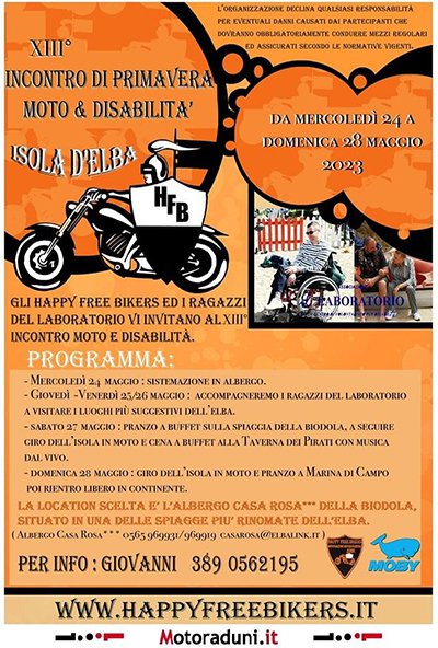 Locandina evento XIII° INCONTRO DI PRIMAVERA MOTO & DISABILITA' - ISOLA D'ELBA