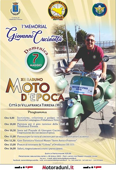 Locandina evento XII RADUNO MOTO D'EPOCA CITTA' DI VILLAFRANCA TIRRENA
