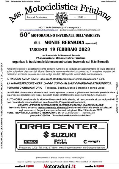 Locandina evento 50° ANNO DELLA MOTOCONCENTRAZIONE INVERNALE DELL'AMICIZIA SUL MONTE BERNADIA